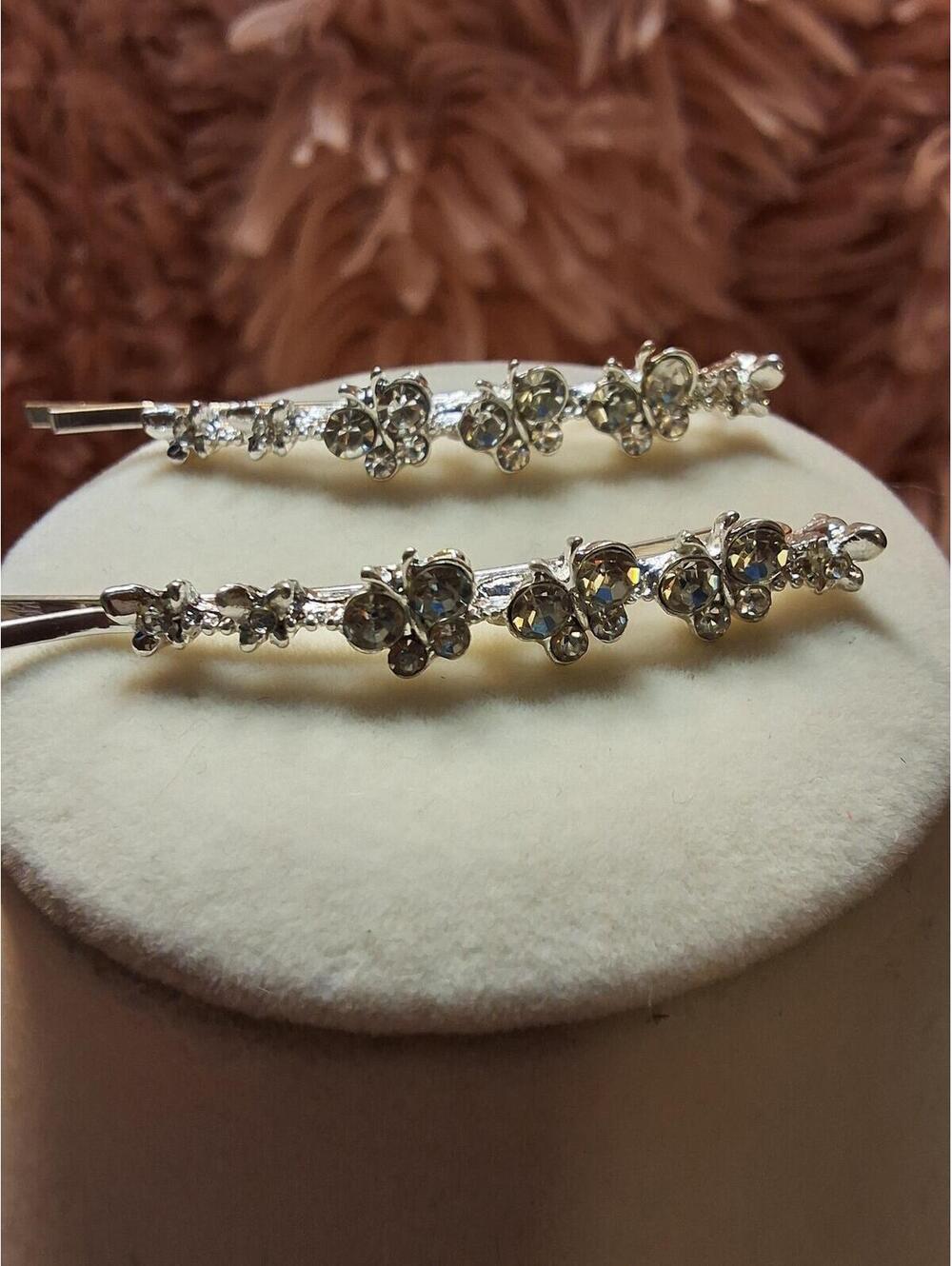 2PC BUTTERFLY BOBBY PINS METAL SILVER FASHION